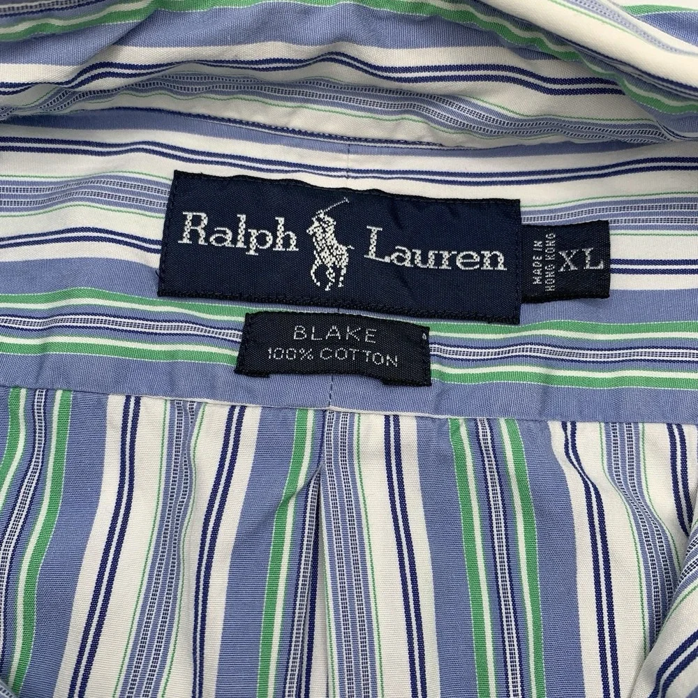 Polo Ralph Lauren Men's Blue Green Striped Long Sleeve Button Up Shirt Pony XL